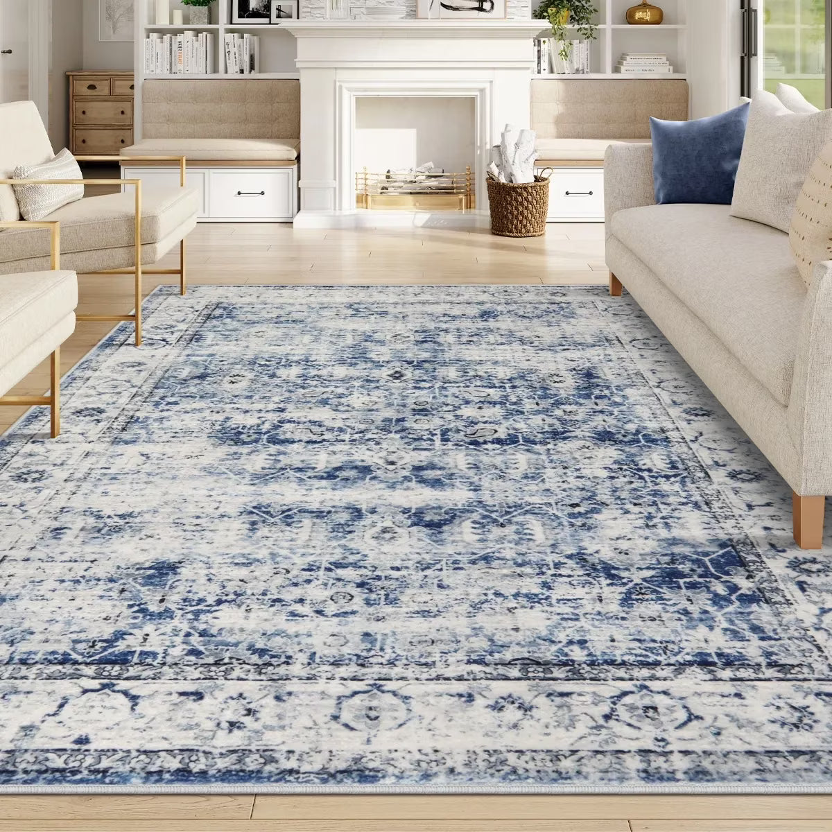 Moynesa Washable Area Rugs, Rugs for Bedroom Soft Rugs for Bedroom Aesthetic Boys,Retro Distressed Non Slip Throw Rug Carpet Dining Room Rugs for Under Table