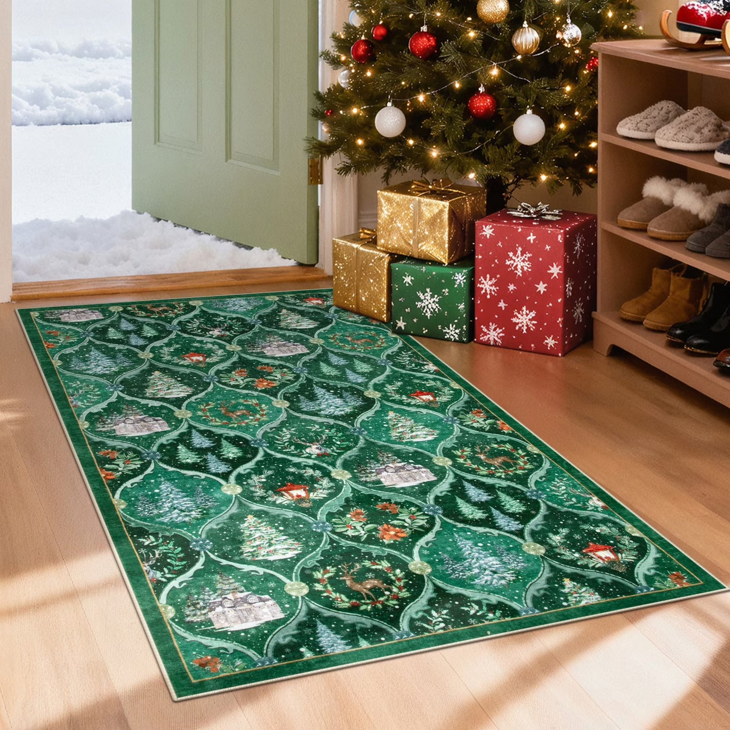 Moynesa Christmas Area Rug for Living Room, Large Rug Xmas Tree Modern Rug Kitchen Rug Washable Rug Non Slip Moroccan Carpet Holiday Decor Soft Accent Rug for Bedroom Dining Room