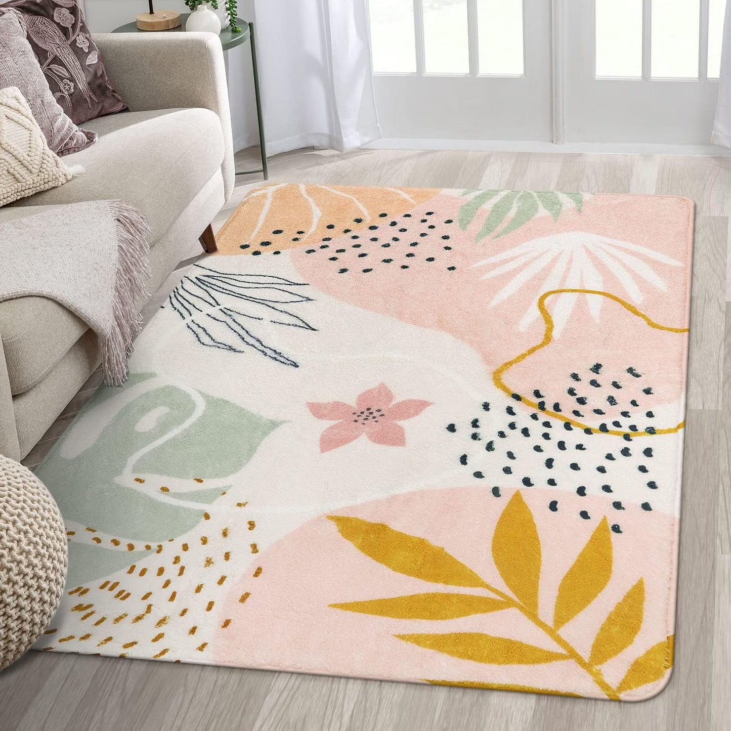 Moynesa Area Rugs for Living Room, Carpet for Bedroom Washable Non-Slip Boho Rug Throw Cute Soft Rug,Abstract Botanical Print Indoor Rugs for Kitchen Entryway Dining Room