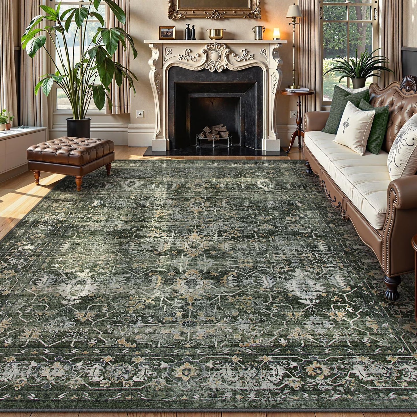 Moynesa Washable Area Rugs, Rugs for Bedroom Soft Rugs for Bedroom Aesthetic Boys,Retro Distressed Non Slip Throw Rug Carpet Dining Room Rugs for Under Table