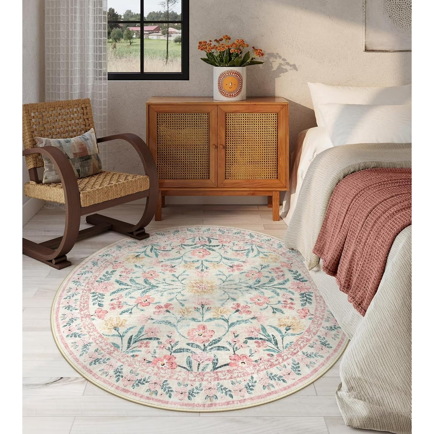 Moynesa Boho Green Area Rugs Living Room, Washable Floral Large Area Rugs for Bedroom, Soft Non-Slip Thin Rug for Nursery Kids Playroom Home