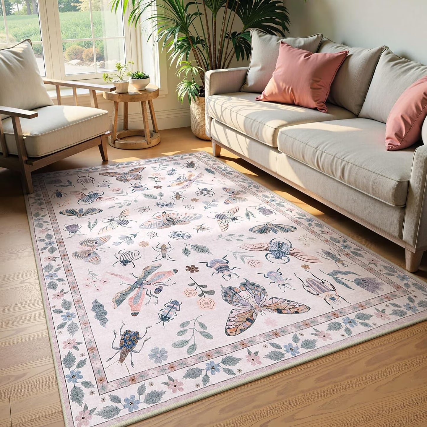 Moynesa Insect Print Washable Area Rugs, Soft Rugs for Living Room Ultra-Thin Non-Shedding Modern Bedroom Rug, Stain Resistant Throw Rug Large Carpet for Dining Room