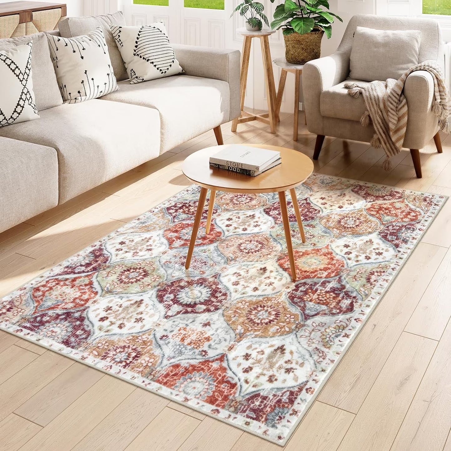 Moynesa Area Rug for Living Room Indoor Non-Slip Moroccan Trellis Washable Mat Large Oriental Accent Throw Rug for Kitchen Entryway Bathroom Bedroom Office Carpet