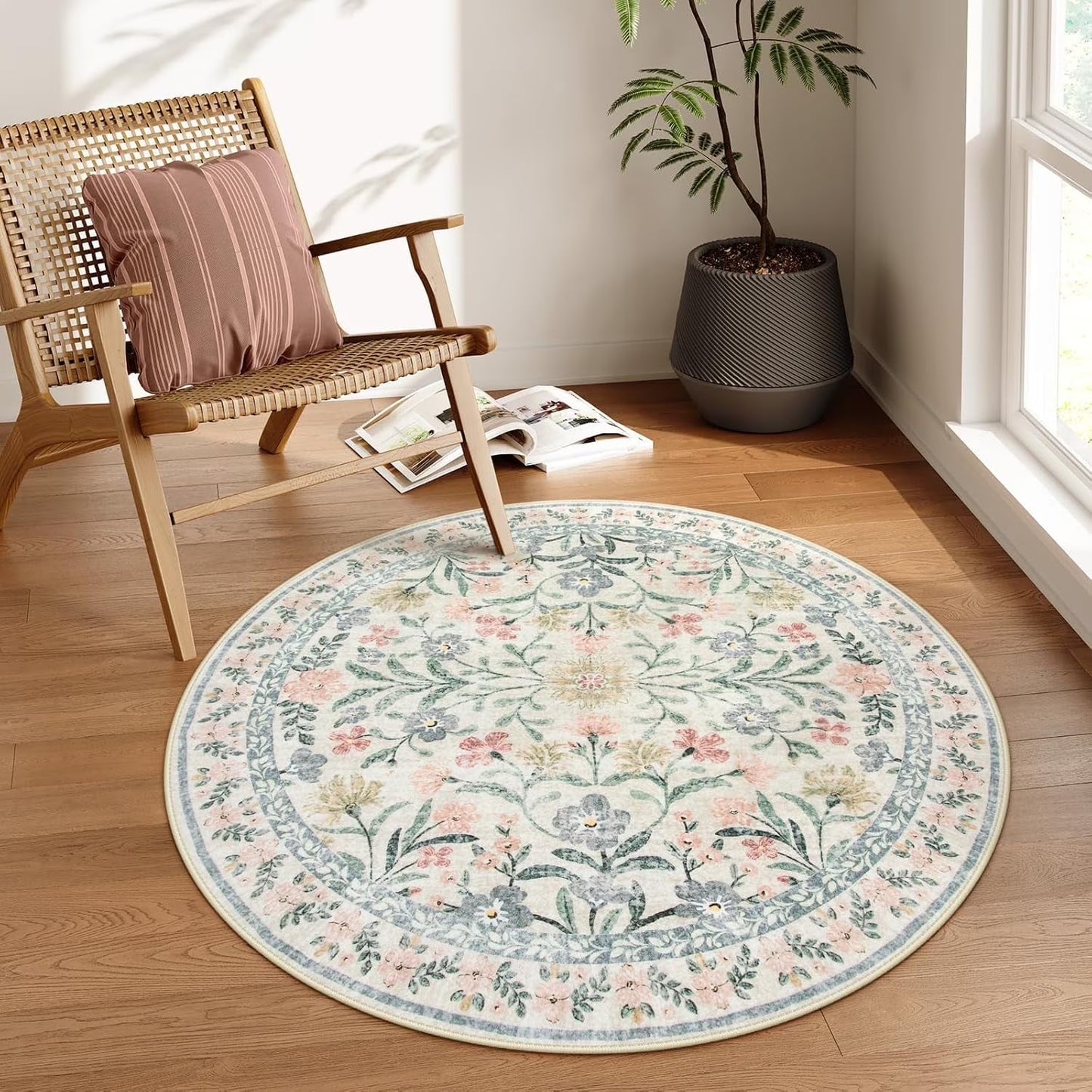 Moynesa Boho Green Area Rugs Living Room, Washable Floral Large Area Rugs for Bedroom, Soft Non-Slip Thin Rug for Nursery Kids Playroom Home