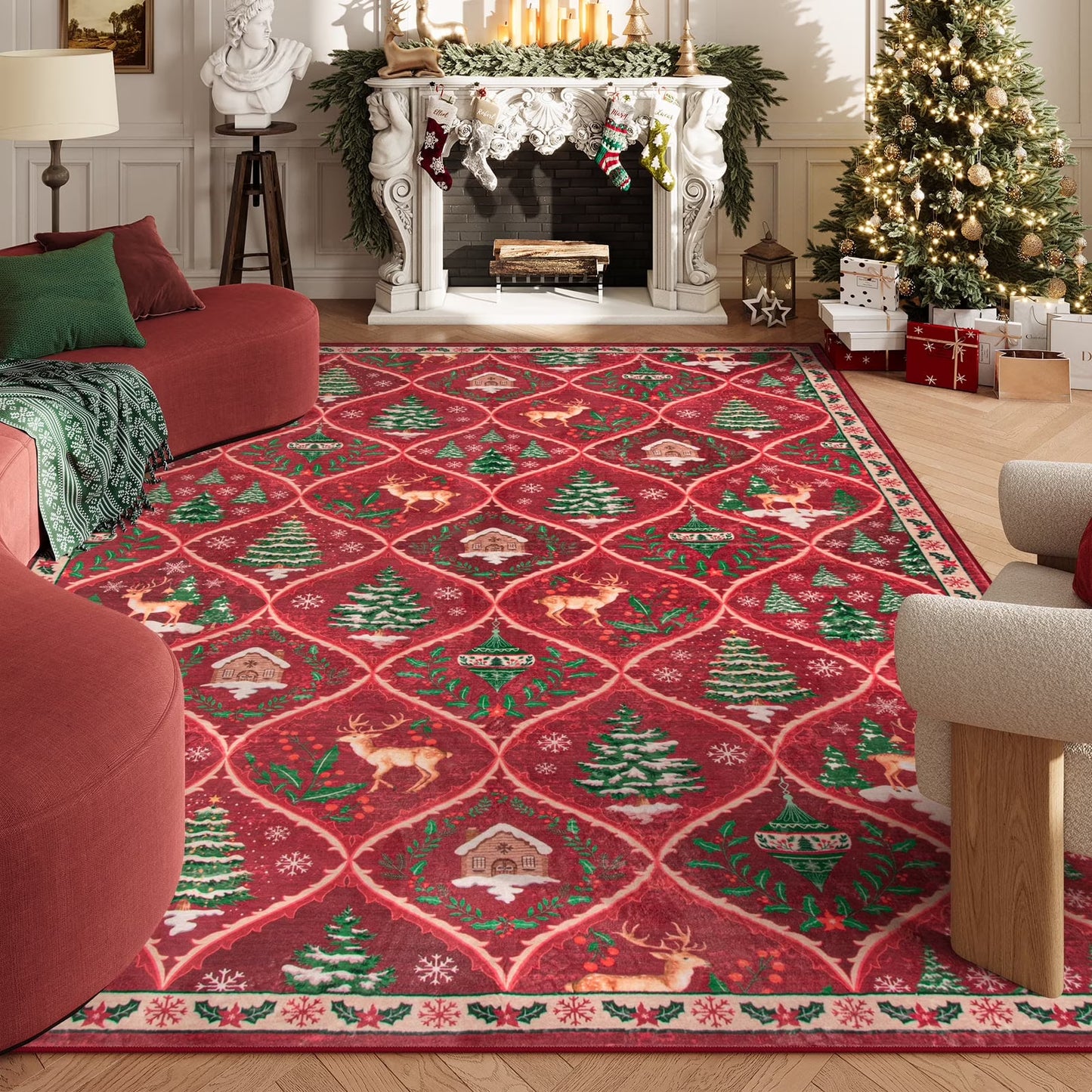 Moynesa Christmas Runner Rugs for Hallway, Washable Kitchen Rug Carpet Runner,Non-Slip Low Pile Soft Winter Moroccan Holiday Xmas Decor Modern Mat for Entrance Bedroom Laundry