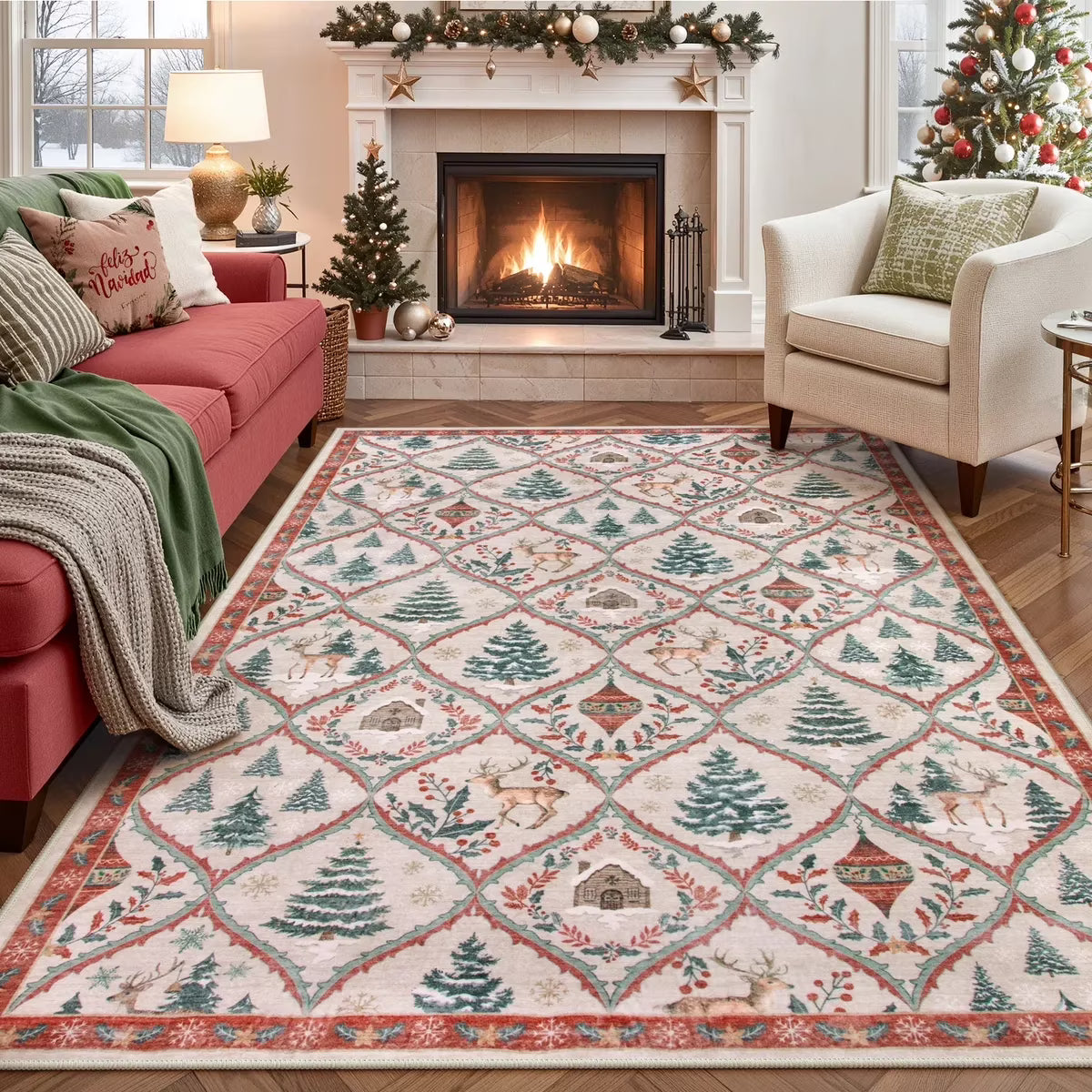 Moynesa Christmas Runner Rugs for Hallway, Washable Kitchen Rug Carpet Runner,Non-Slip Low Pile Soft Winter Moroccan Holiday Xmas Decor Modern Mat for Entrance Bedroom Laundry