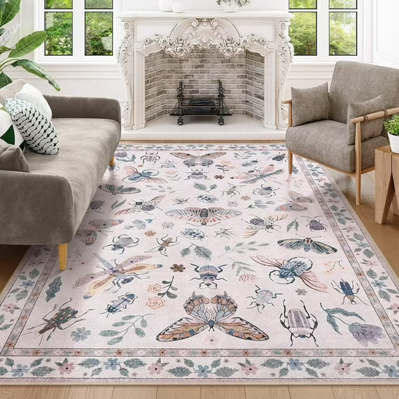 Moynesa Insect Print Washable Area Rugs, Soft Rugs for Living Room Ultra-Thin Non-Shedding Modern Bedroom Rug, Stain Resistant Throw Rug Large Carpet for Dining Room
