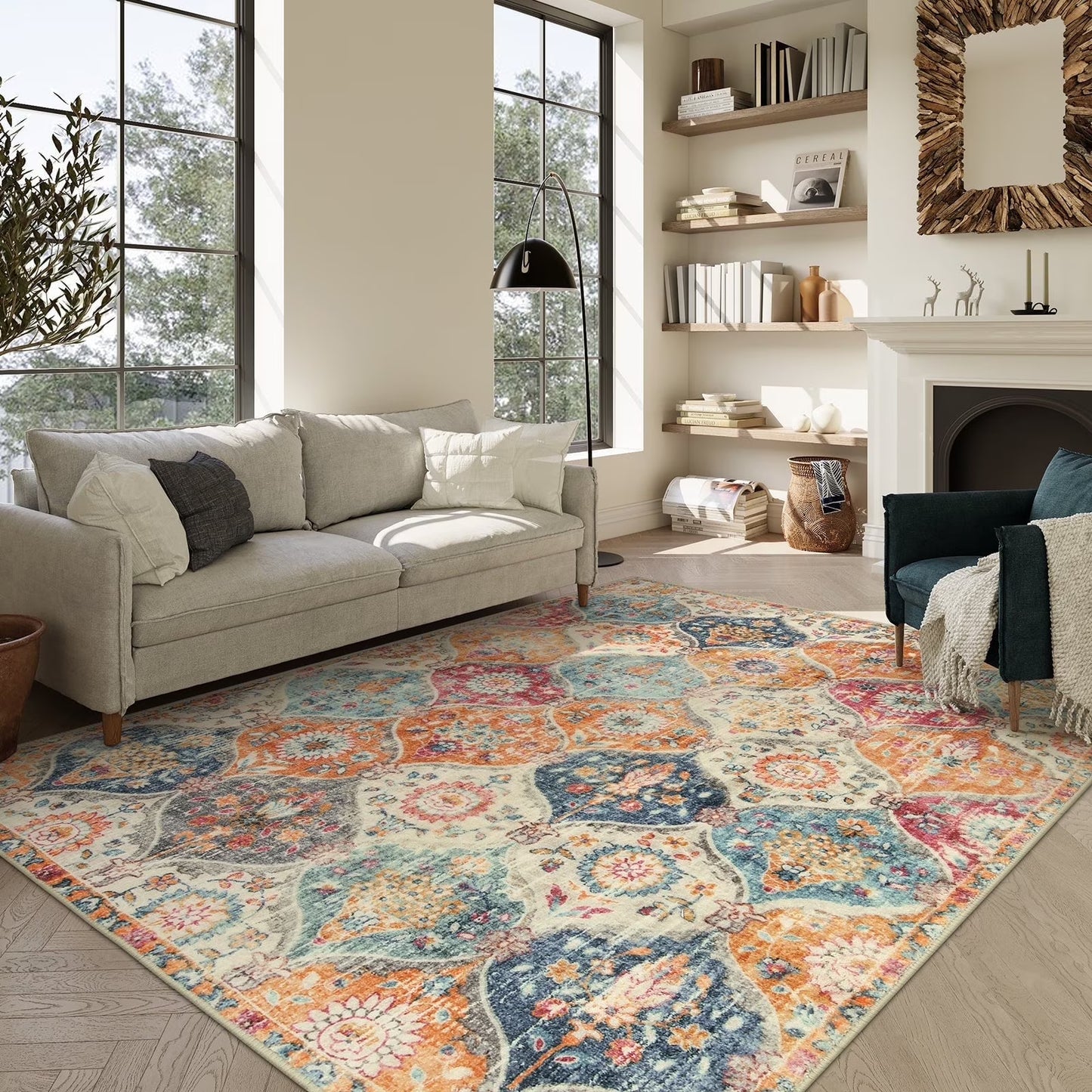 Moynesa Area Rug for Living Room Indoor Non-Slip Moroccan Trellis Washable Mat Large Oriental Accent Throw Rug for Kitchen Entryway Bathroom Bedroom Office Carpet
