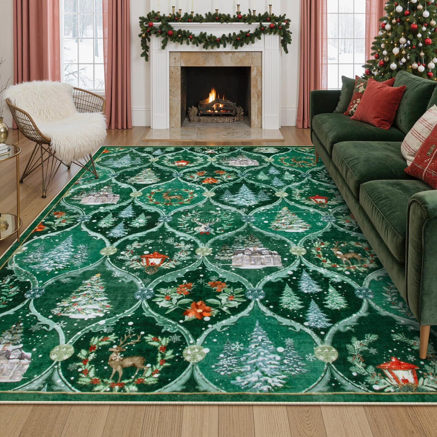 Moynesa Christmas Area Rug for Living Room, Large Rug Xmas Tree Modern Rug Kitchen Rug Washable Rug Non Slip Moroccan Carpet Holiday Decor Soft Accent Rug for Bedroom Dining Room