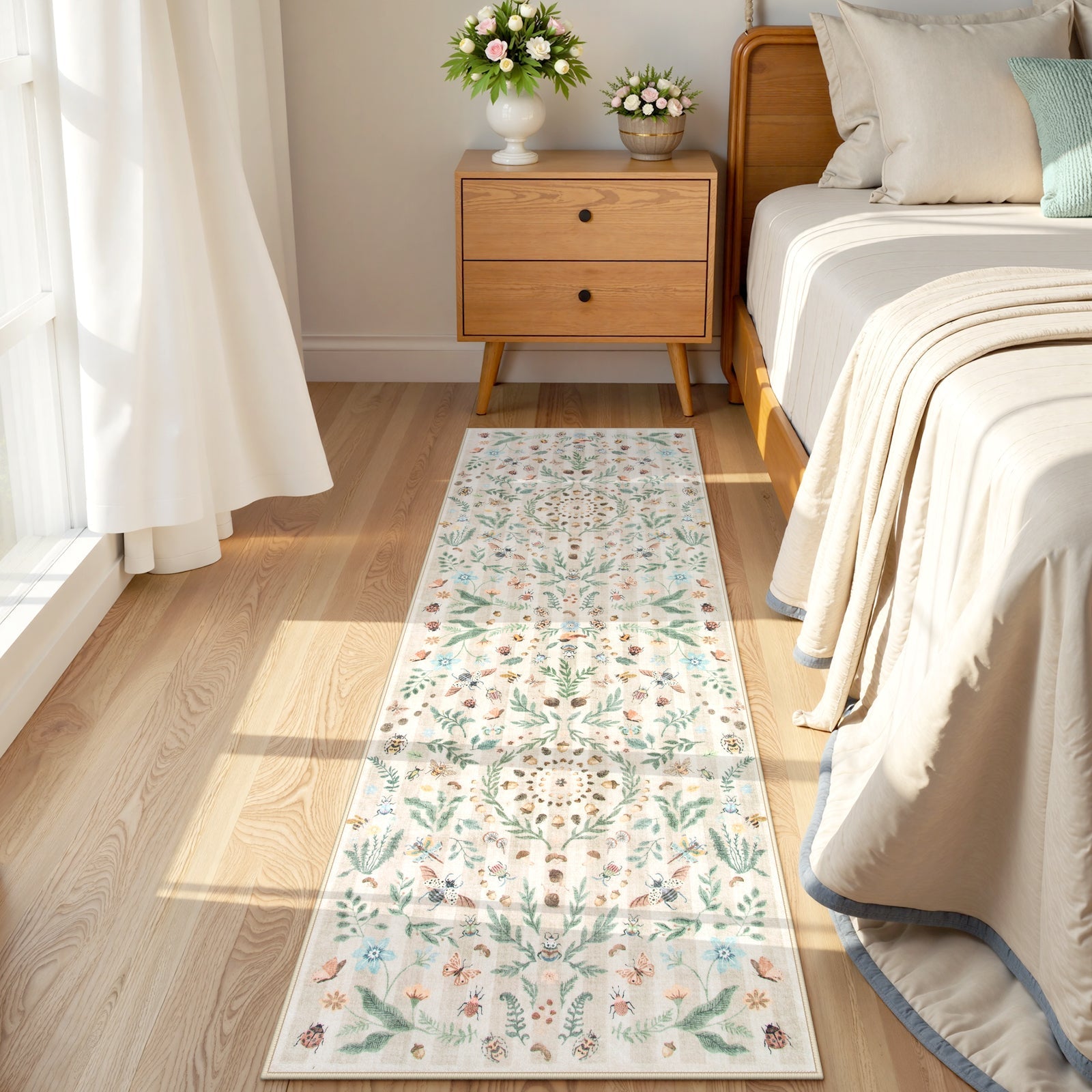 Lahome Decor Insect Botanical Washable Rugs for Bedroom, Soft Rug for Entryway, Kitchen Rugs Non Slip Washable, Boho Floral Indoor Throw Carpet for Bathroom Laundry Living Room Walmart Walmart 2'x6' Khaki