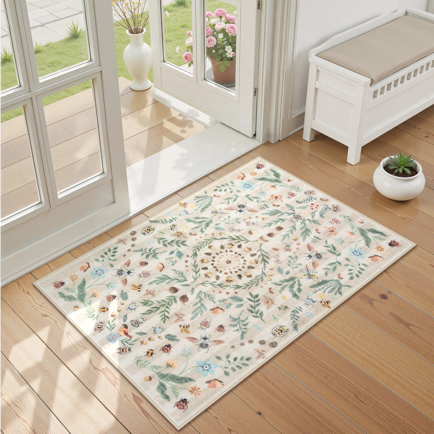 Lahome Decor Insect Botanical Washable Rugs for Bedroom, Soft Rug for Entryway, Kitchen Rugs Non Slip Washable, Boho Floral Indoor Throw Carpet for Bathroom Laundry Living Room Walmart Walmart 2'x3' Khaki