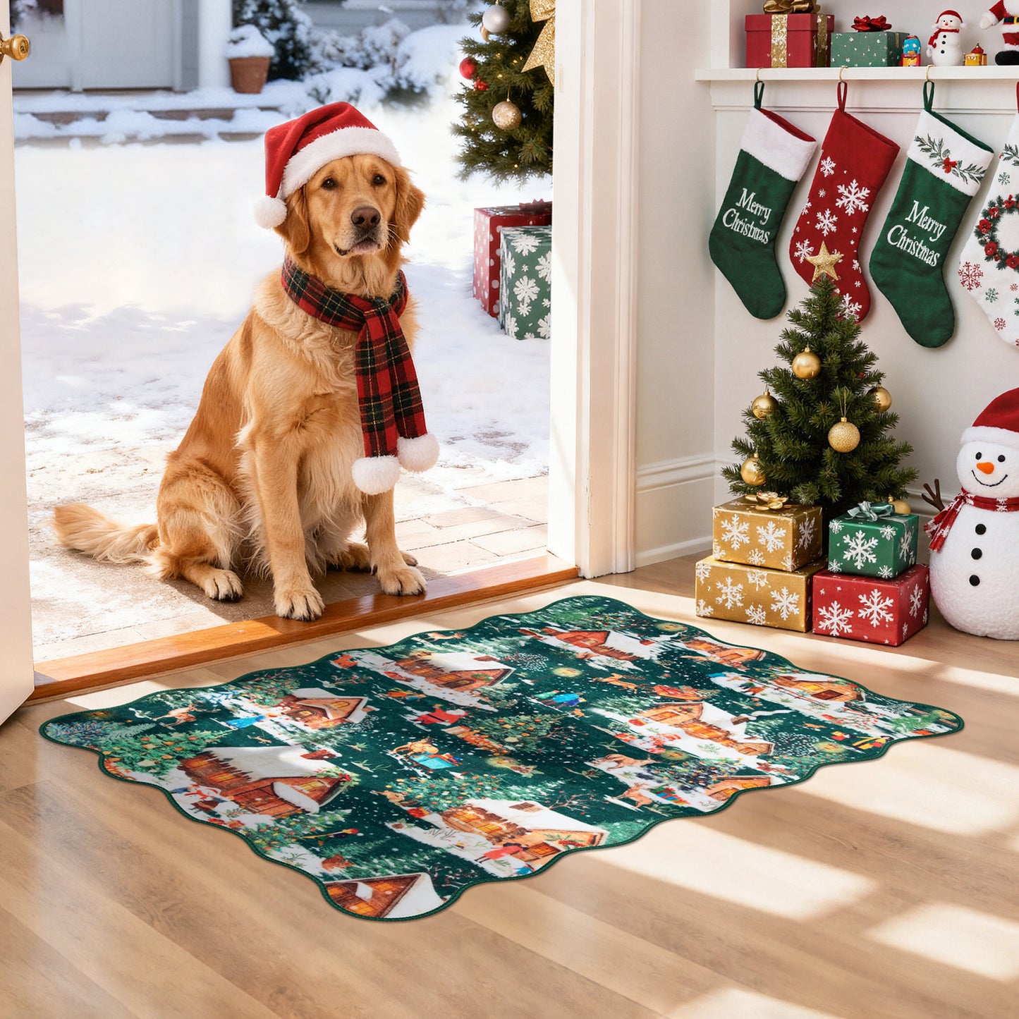 Lahome Decor Christmas Area Rug,Washable Rug For Living Room Bedroom Kitchen Holiday Decor Bathroom Entryway Laundry Room Non-slip Soft Carpet