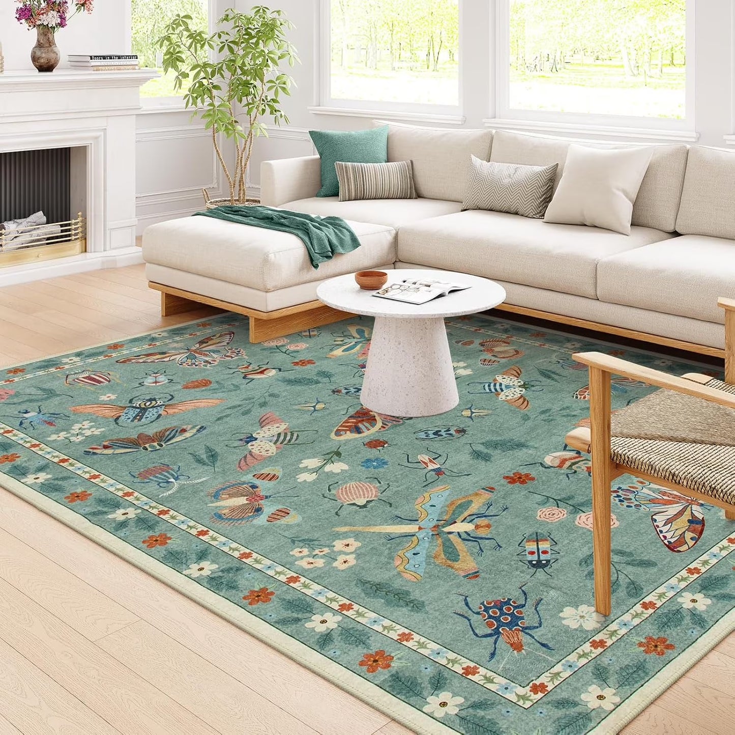 Moynesa Insect Print Washable Area Rugs, Soft Rugs for Living Room Ultra-Thin Non-Shedding Modern Bedroom Rug, Stain Resistant Throw Rug Large Carpet for Dining Room