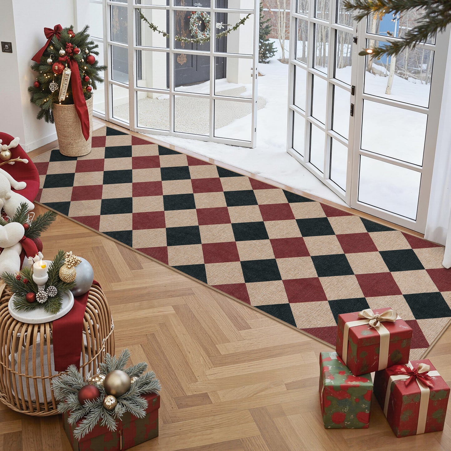 SUNDEREY Modern Geometric Area Rug, Washable Bedroom Rug,Checkerboard Indoor Outdoor Carpet, Farmhouse Checkered Non Slip Carpet for Office Couch Entrance Kitchen