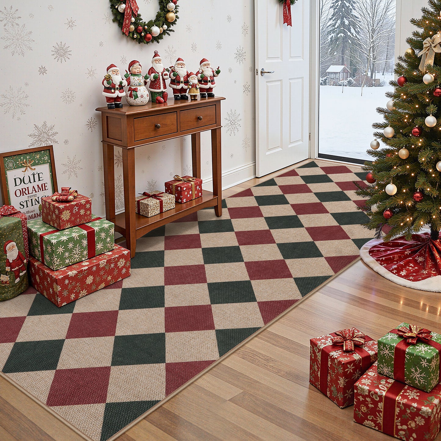 SUNDEREY Modern Geometric Area Rug, Washable Bedroom Rug,Checkerboard Indoor Outdoor Carpet, Farmhouse Checkered Non Slip Carpet for Office Couch Entrance Kitchen