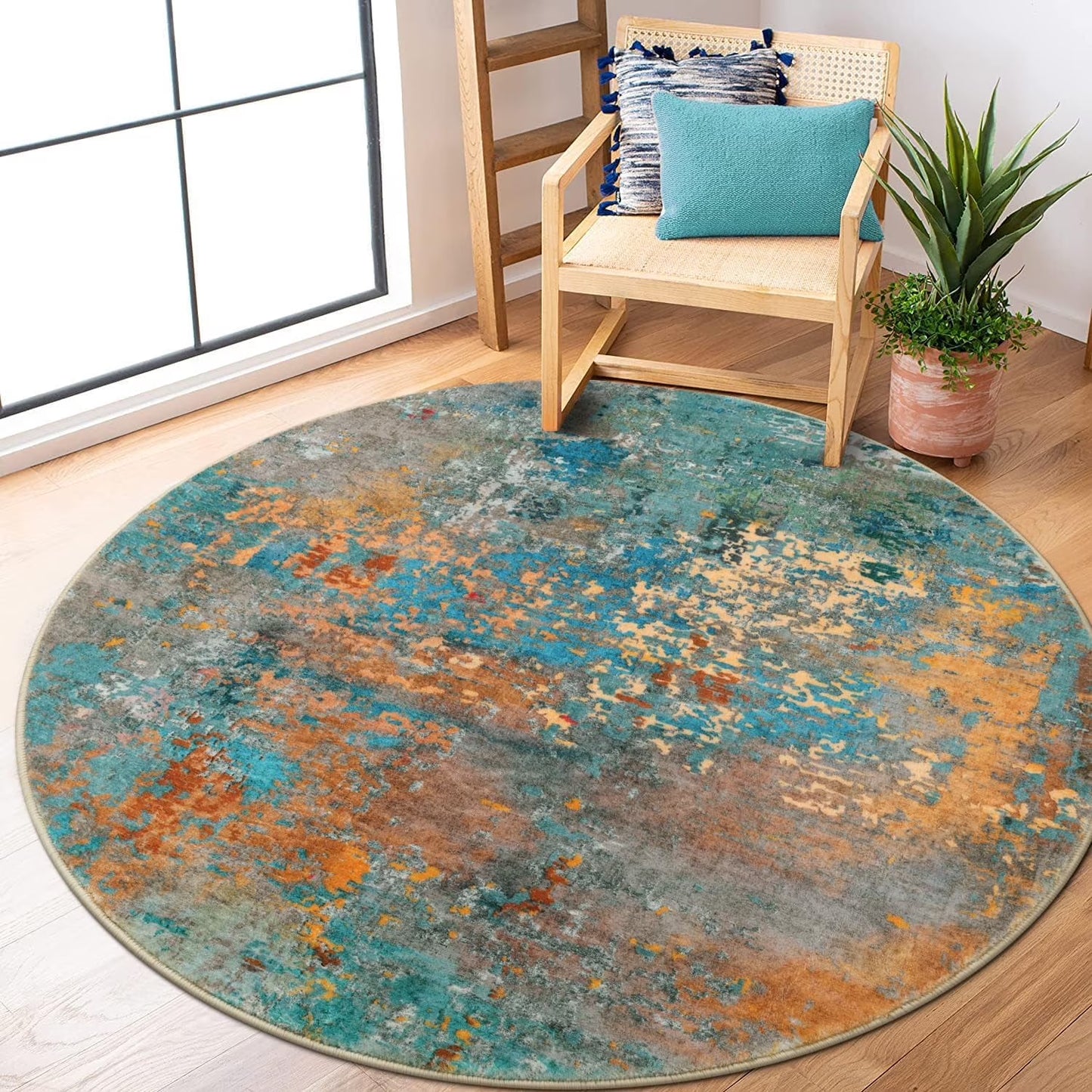 Moynesa Modern Abstract Round Rug,Gray Kitchen Rugs Soft Bedroom Circle Rugs Washable Living Room Mat, Contemporary Large Indoor Office Carpet for Mudroom Kitchen Apartment Basement