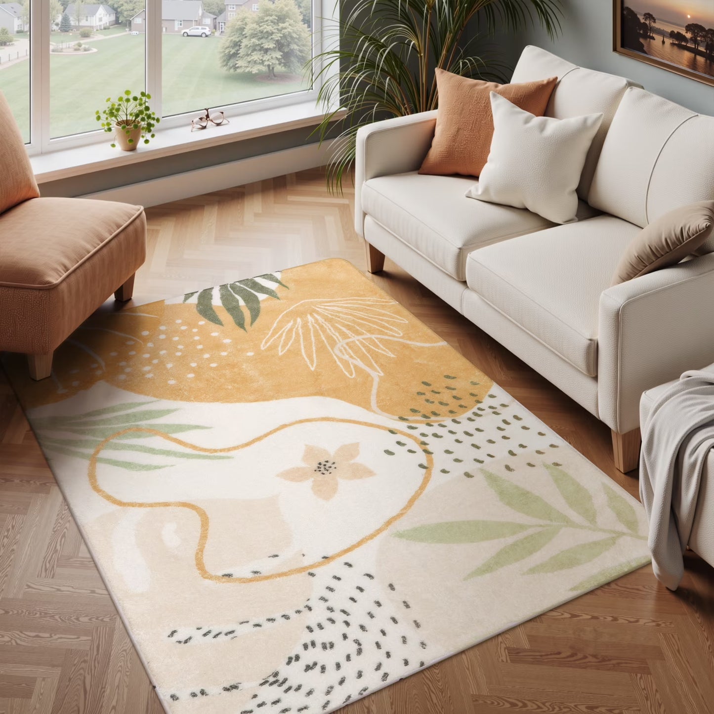 Moynesa Area Rugs for Living Room, Carpet for Bedroom Washable Non-Slip Boho Rug Throw Cute Soft Rug,Abstract Botanical Print Indoor Rugs for Kitchen Entryway Dining Room