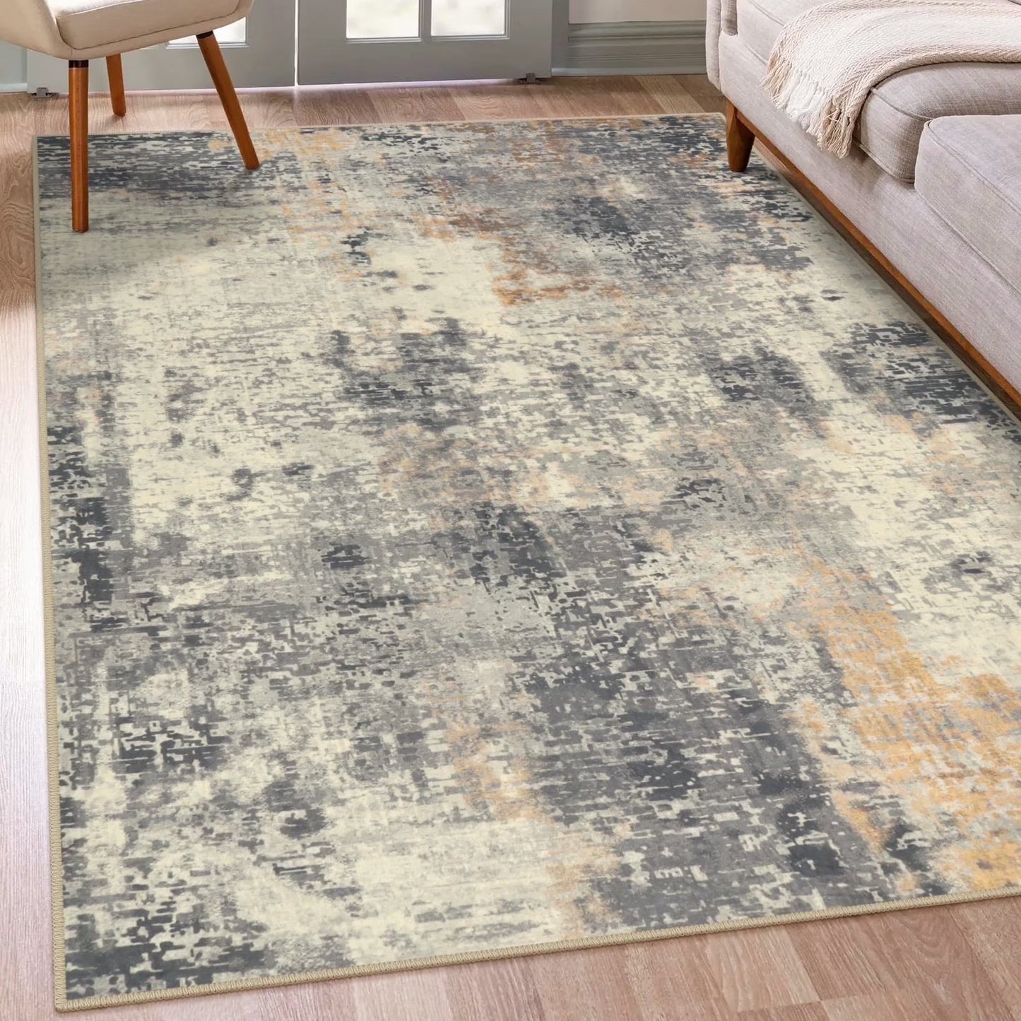 Moynesa Modern Abstract Round Rug,Gray Kitchen Rugs Soft Bedroom Circle Rugs Washable Living Room Mat, Contemporary Large Indoor Office Carpet for Mudroom Kitchen Apartment Basement