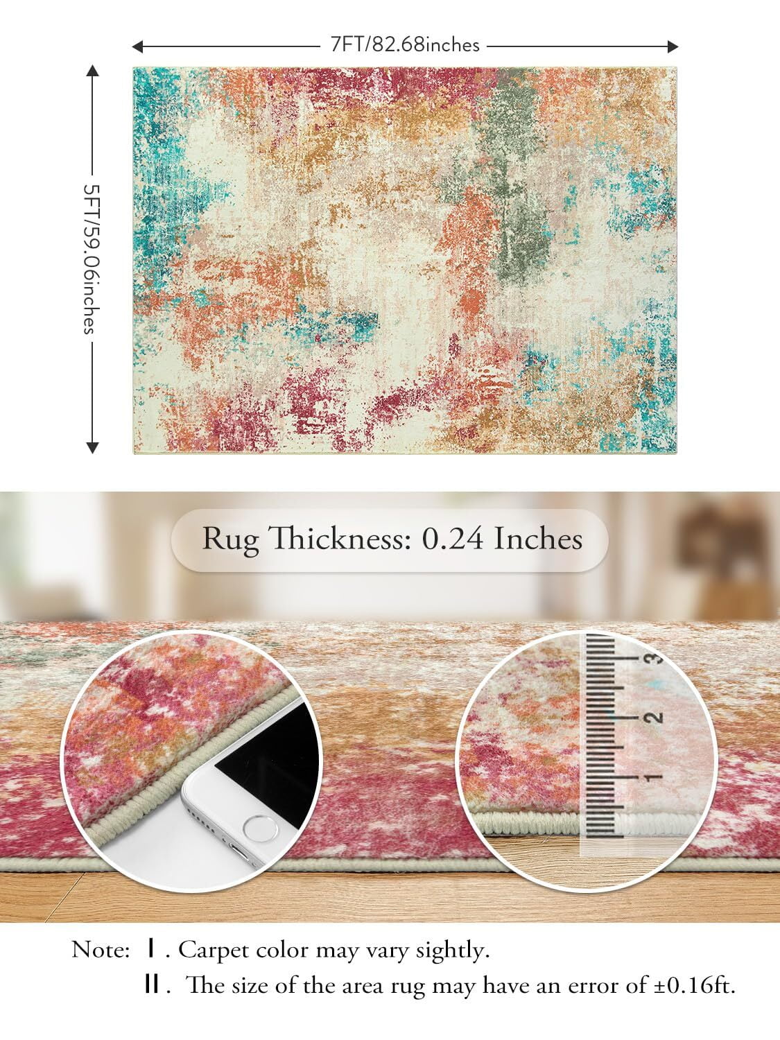 RUG ROBT Abstract 5'x7' Rug, Washable Colorful Bathroom Rug Non-Slip,Low-Pile Entryway Rug Indoor Mat,Soft Modern Throw Rug for Entrance Entry Kitchen Bedroom