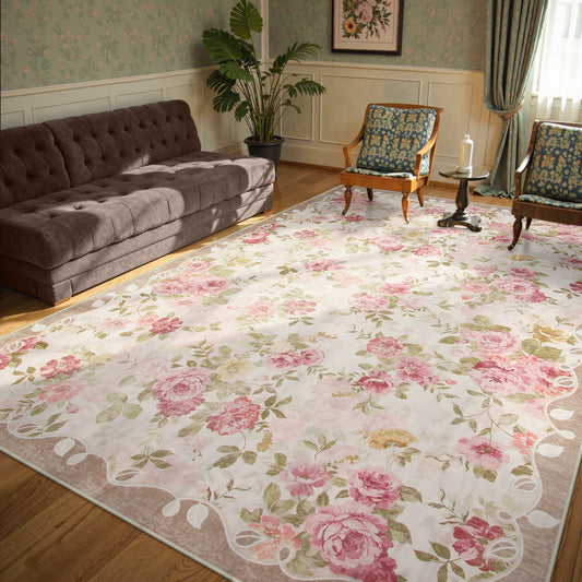 Lahome Decor Vintage Floral Area Rugs,Large Rugs for Living Room Boho Area Rug Machine Washable, Low Pile Pink Rugs for Bedroom Girls Carpet for Nursery Rug Playroom Dining Room Walmart Walmart 8' x 10' Beige