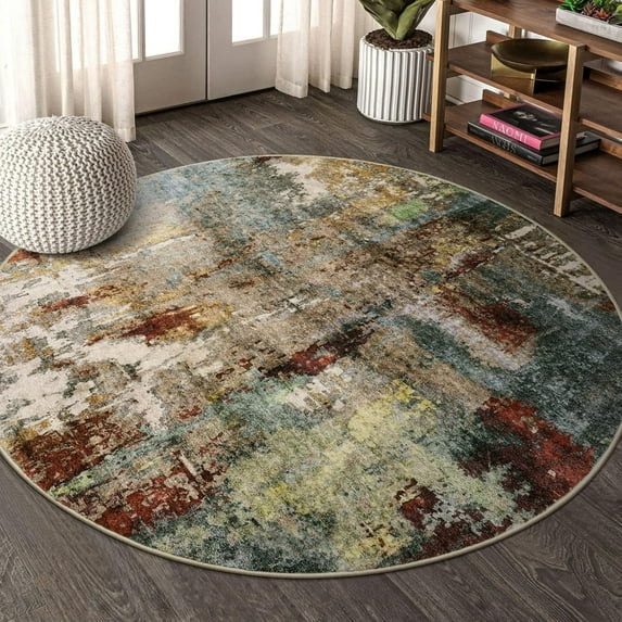Moynesa Modern Abstract Round Rug,Gray Kitchen Rugs Soft Bedroom Circle Rugs Washable Living Room Mat, Contemporary Large Indoor Office Carpet for Mudroom Kitchen Apartment Basement