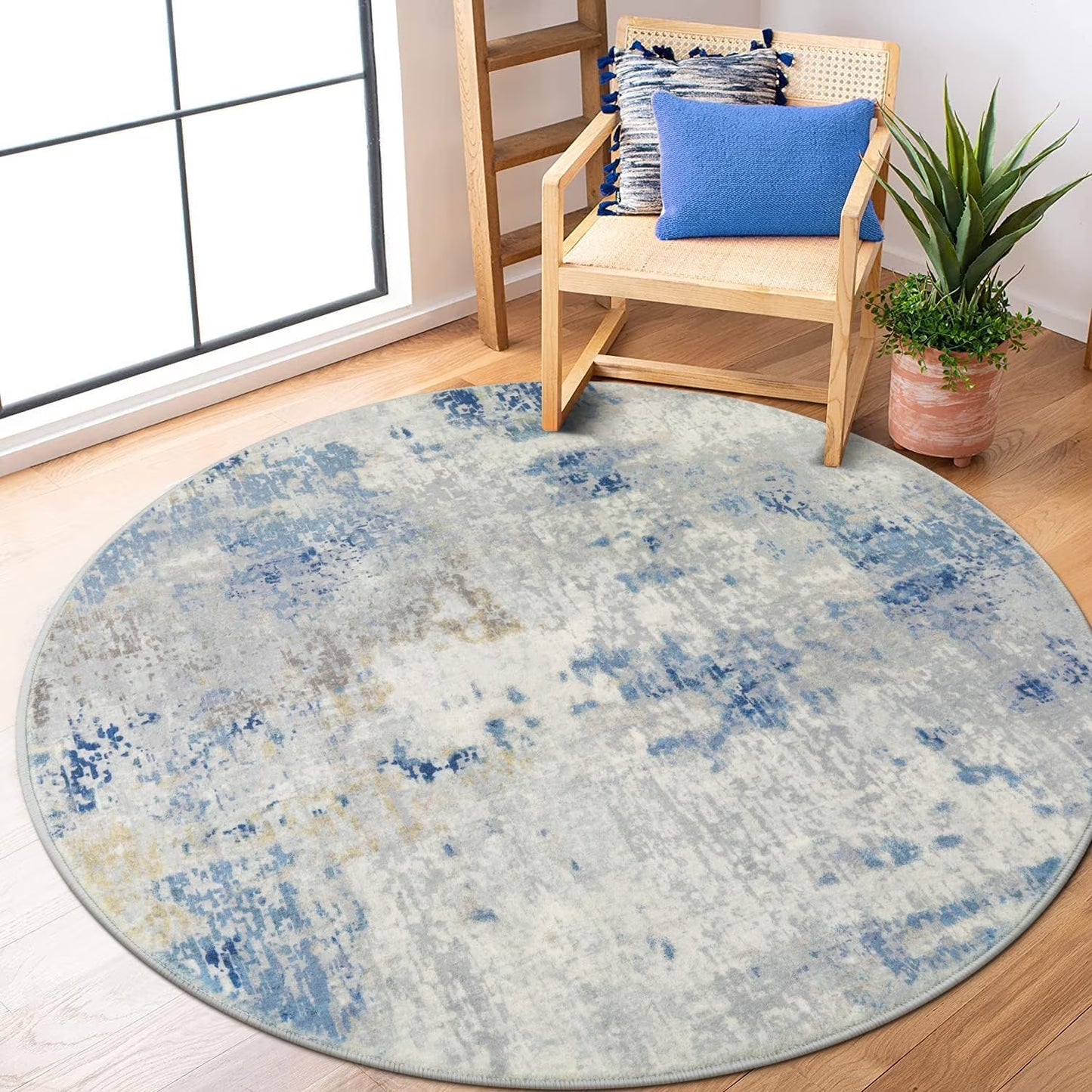 Moynesa Modern Abstract Round Rug,Gray Kitchen Rugs Soft Bedroom Circle Rugs Washable Living Room Mat, Contemporary Large Indoor Office Carpet for Mudroom Kitchen Apartment Basement