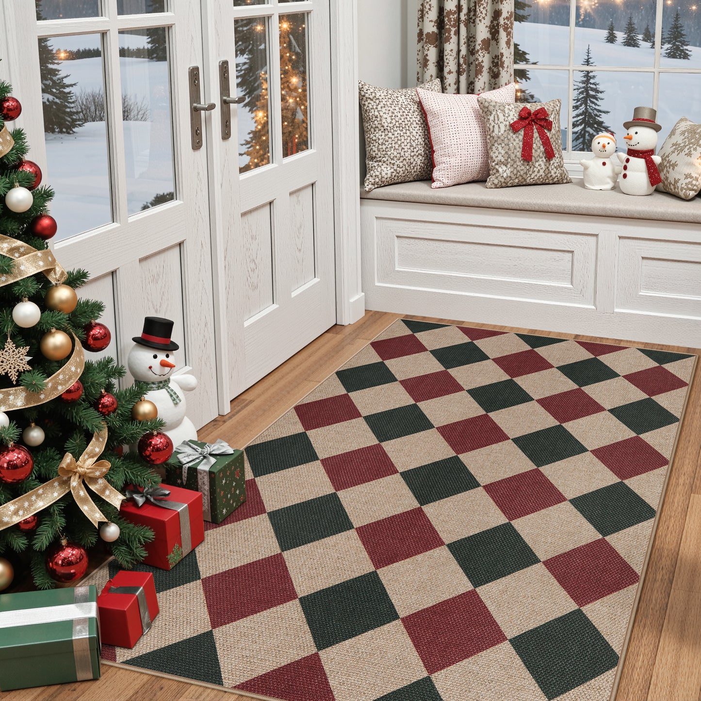 SUNDEREY Modern Geometric Area Rug, Washable Bedroom Rug,Checkerboard Indoor Outdoor Carpet, Farmhouse Checkered Non Slip Carpet for Office Couch Entrance Kitchen