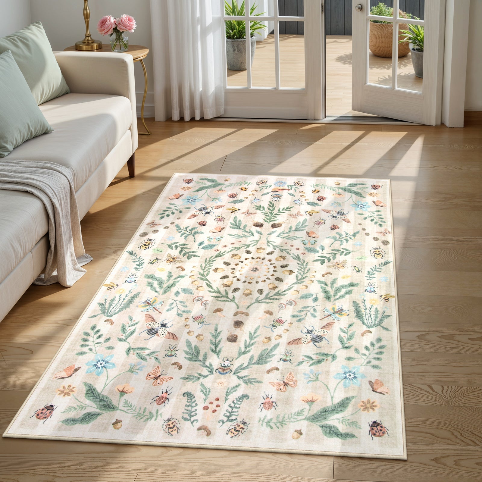 Lahome Decor Insect Botanical Washable Rugs for Bedroom, Soft Rug for Entryway, Kitchen Rugs Non Slip Washable, Boho Floral Indoor Throw Carpet for Bathroom Laundry Living Room Walmart Walmart 3' x 5' Khaki