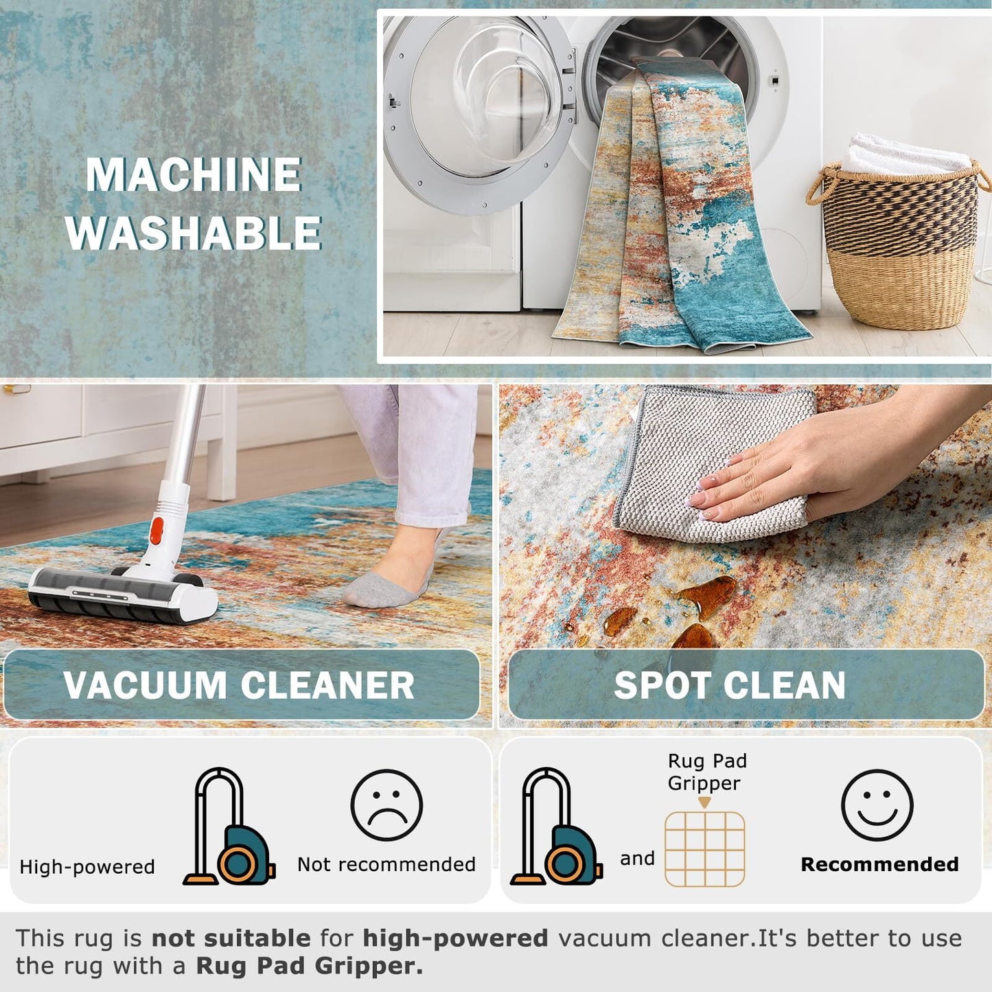 RUG ROBOT Abstract Living Room Rug 4'x6', Soft Modern Washable Area Rugs for Bedroom Non Slip, Ultra Thin Foldable Low Pile Carpet for Dining Room Kitchen Bathroom Office, Yellow/Blue