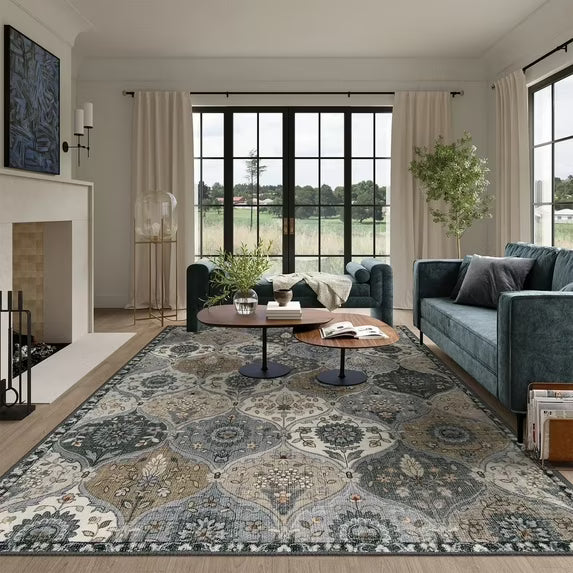 Moynesa Area Rug for Living Room Indoor Non-Slip Moroccan Trellis Washable Mat Large Oriental Accent Throw Rug for Kitchen Entryway Bathroom Bedroom Office Carpet