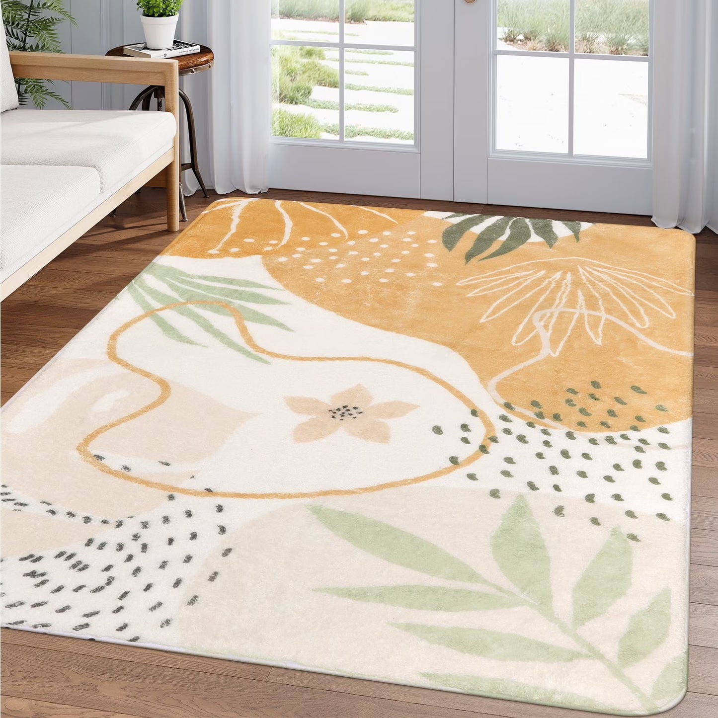 Moynesa Area Rugs for Living Room, Carpet for Bedroom Washable Non-Slip Boho Rug Throw Cute Soft Rug,Abstract Botanical Print Indoor Rugs for Kitchen Entryway Dining Room