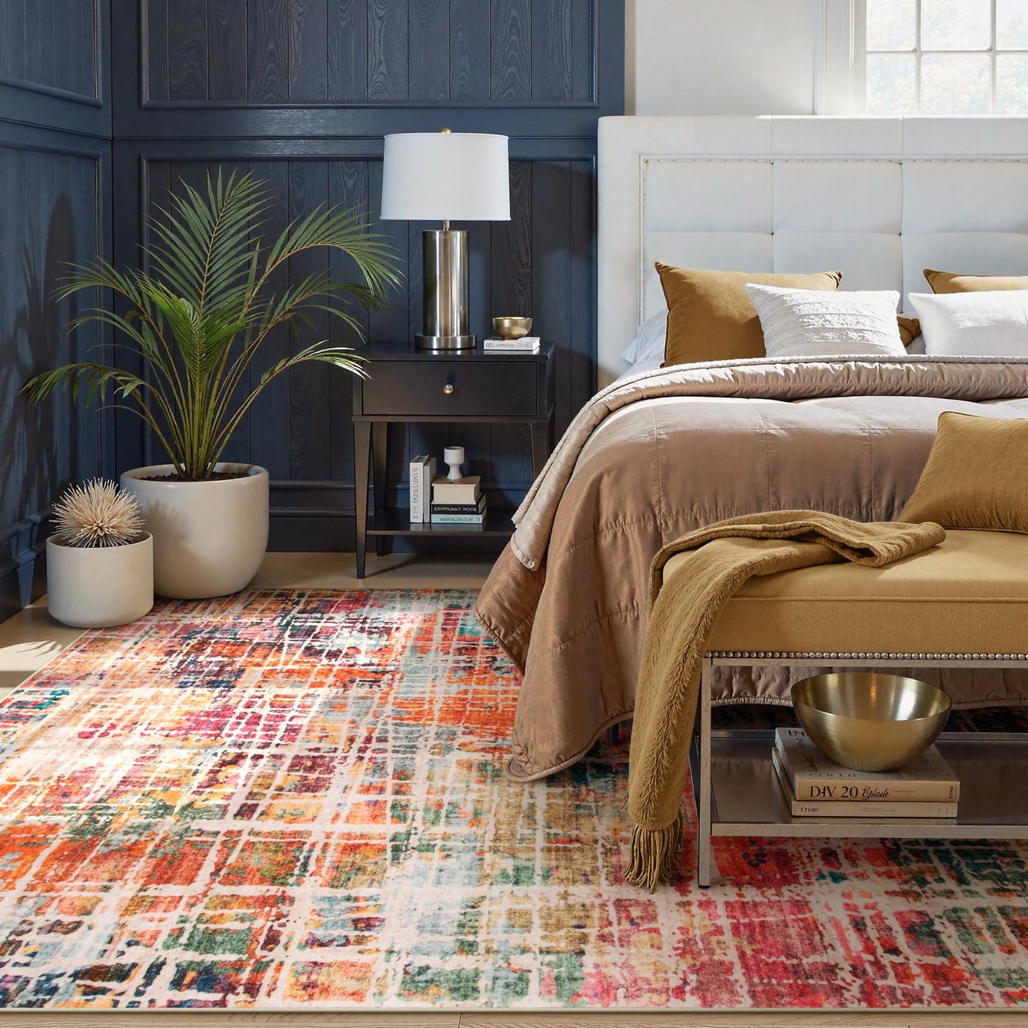 RUG ROBOT Abstract Living Room Rug, Soft Washable Area Rugs for Bedroom Non Slip, Ultra Thin Low Pile Modern Large Carpet for Dining Room Office Kitchen