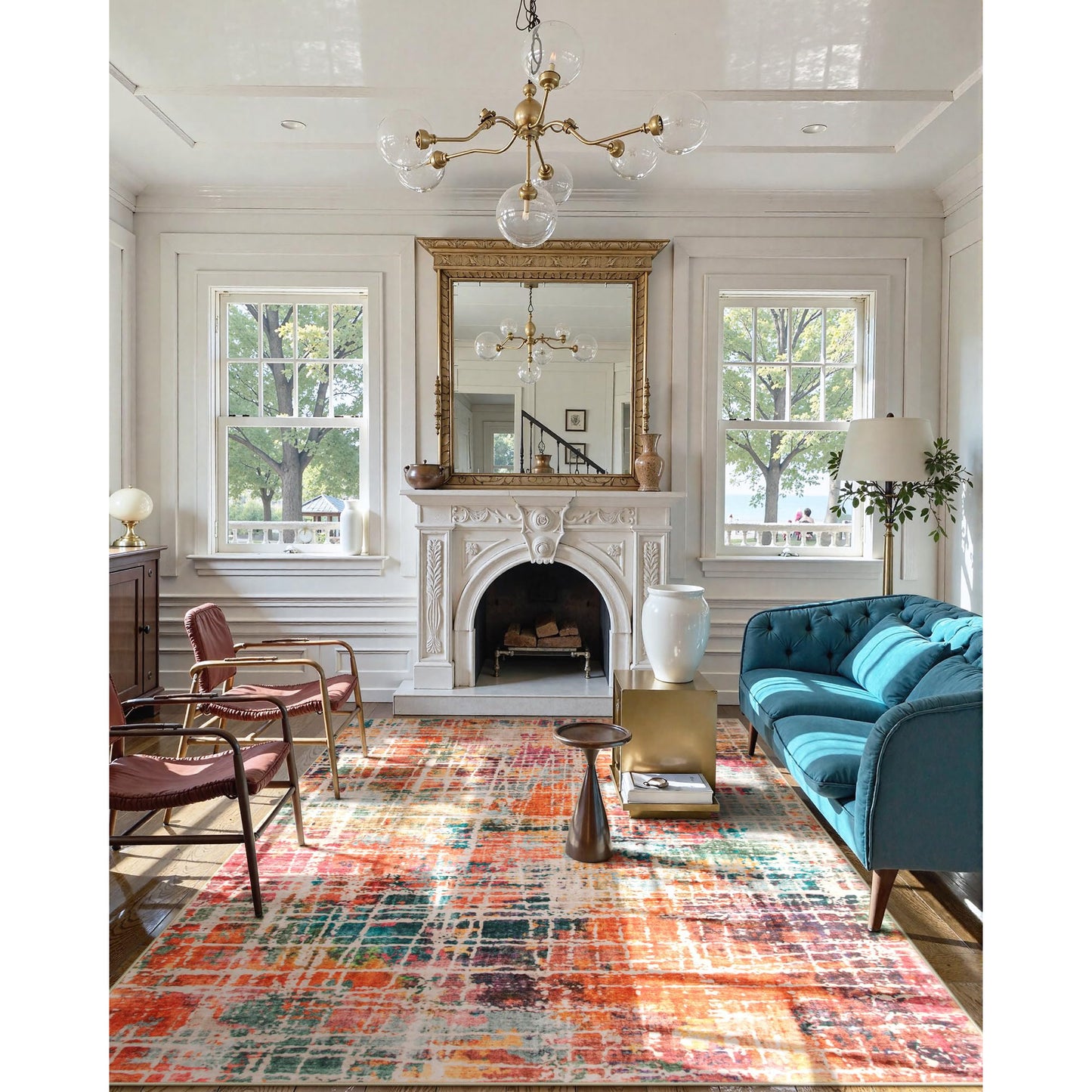 RUG ROBOT Abstract Living Room Rug, Soft Washable Area Rugs for Bedroom Non Slip, Ultra Thin Low Pile Modern Large Carpet for Dining Room Office Kitchen