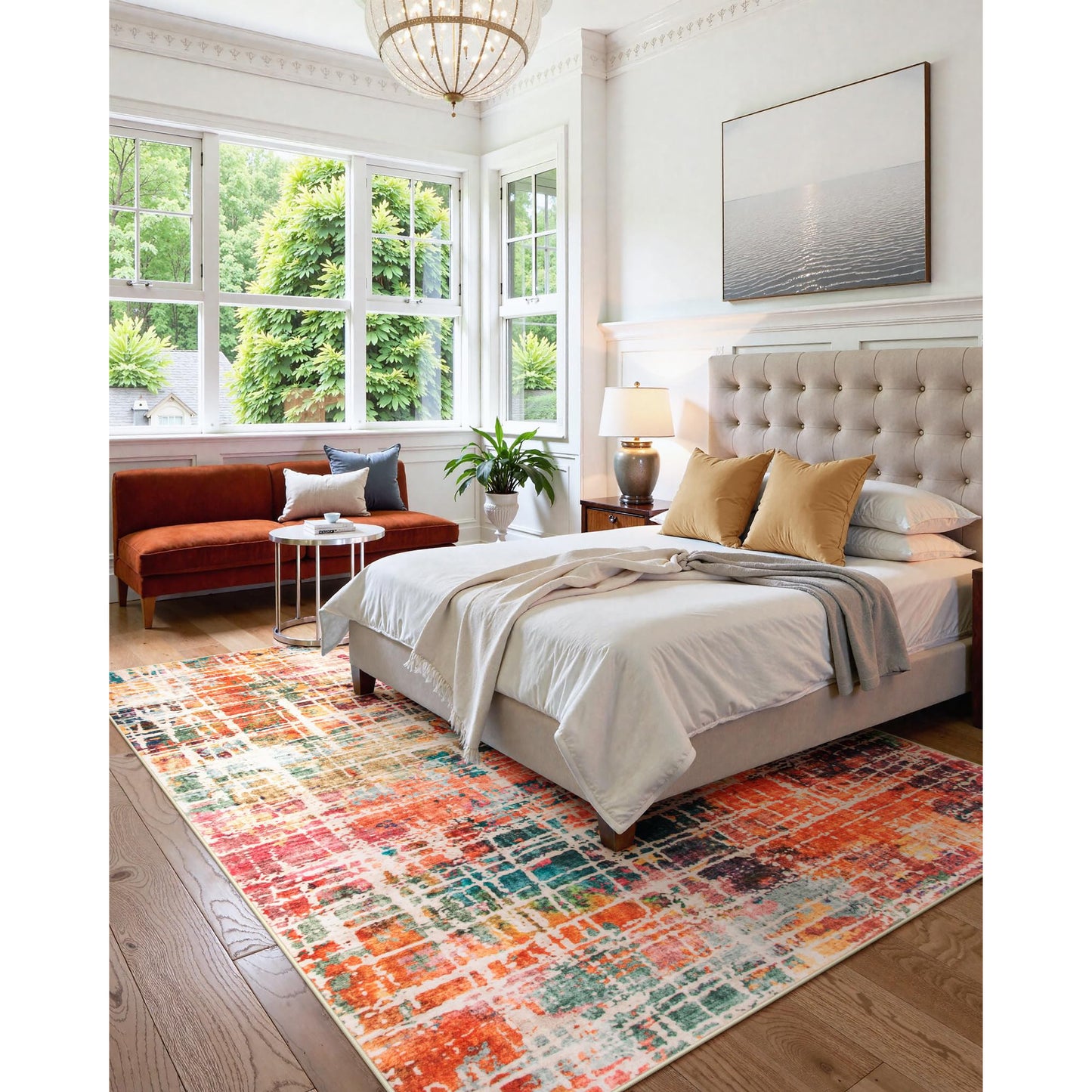 RUG ROBOT Abstract Living Room Rug, Soft Washable Area Rugs for Bedroom Non Slip, Ultra Thin Low Pile Modern Large Carpet for Dining Room Office Kitchen