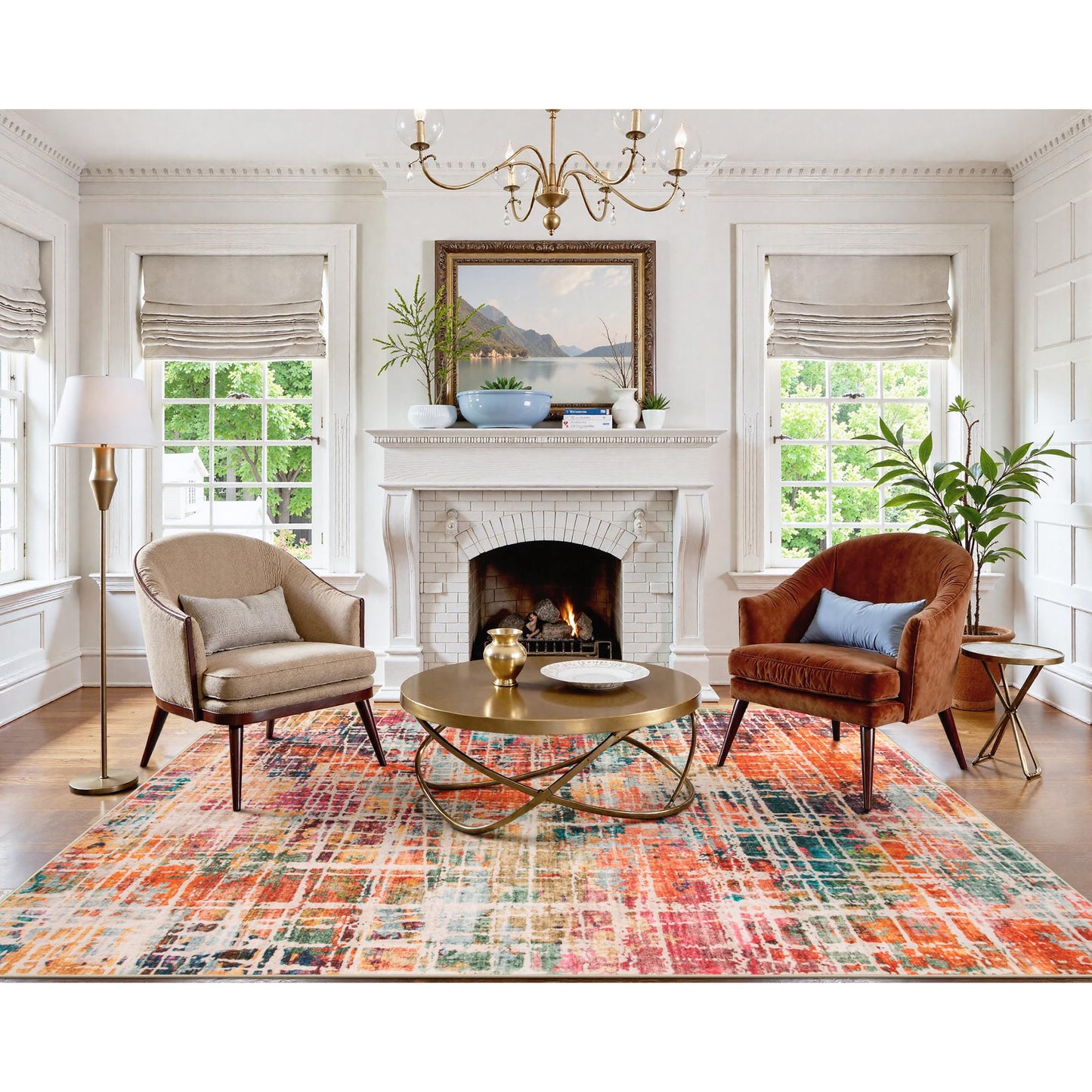 RUG ROBOT Abstract Living Room Rug, Soft Washable Area Rugs for Bedroom Non Slip, Ultra Thin Low Pile Modern Large Carpet for Dining Room Office Kitchen