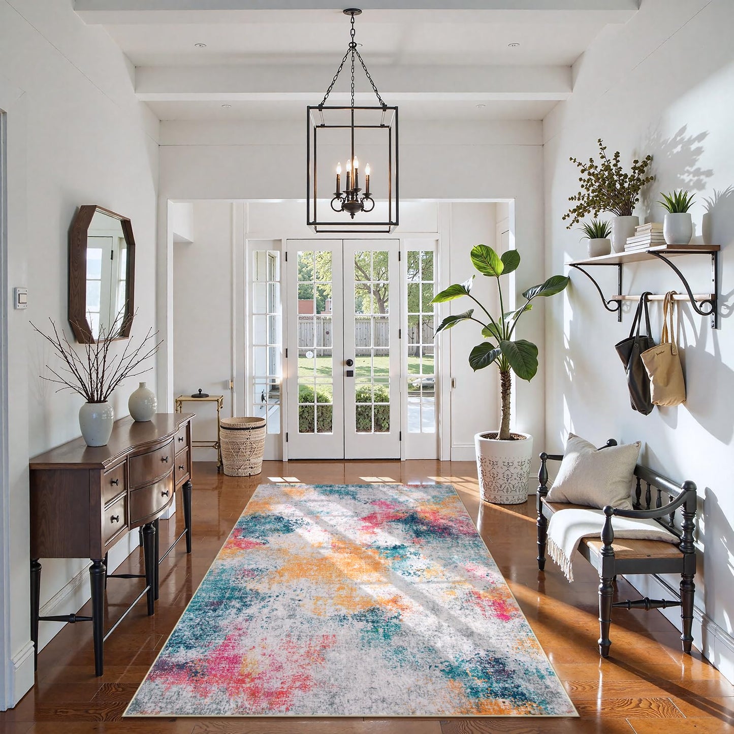 RUG ROBOT Abstract Living Room Rug, Soft Modern Washable Area Rugs for Bedroom Non Slip, Ultra Thin Foldable Low Pile Carpet for Dining Room Kitchen Bathroom Office