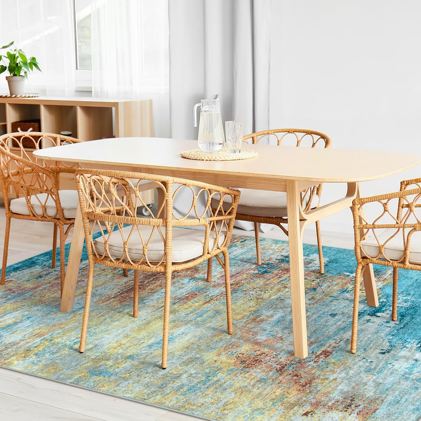 RUG ROBOT Abstract Living Room Rug, Soft Modern Washable Area Rugs for Bedroom Non Slip, Ultra Thin Foldable Low Pile Carpet for Dining Room Kitchen Bathroom Office