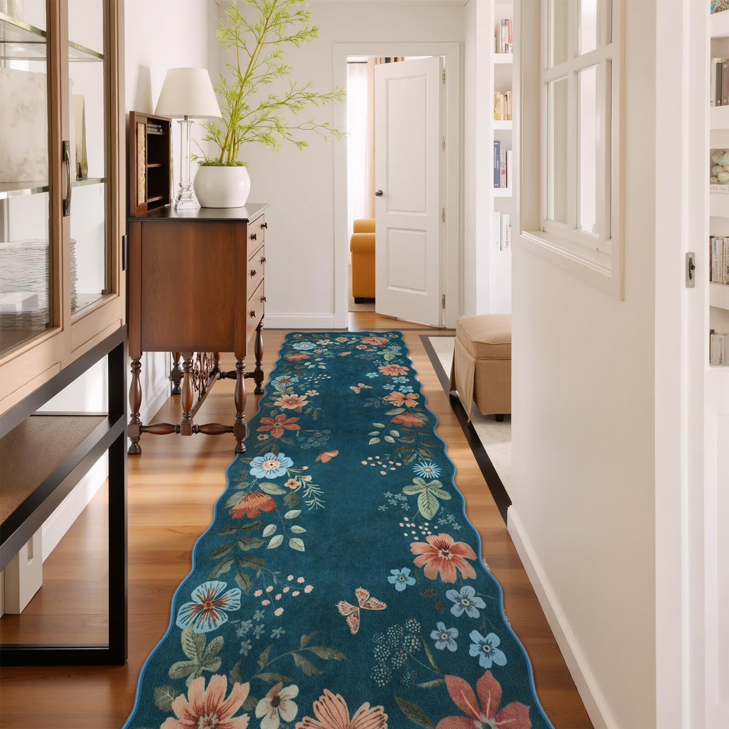 Moynesa Floral Washable Area Rugs, Soft Bedroom Large Rug for Living Room Ultra-Thin Non Slip Dining Room Rug, Stain Resistant Boho Rugs Easy Clean Throw Carpet for Office