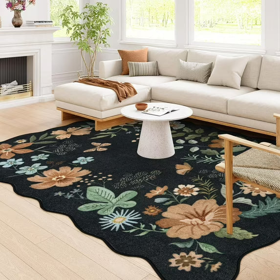 Moynesa Floral Washable Area Rugs, Soft Bedroom Large Rug for Living Room Ultra-Thin Non Slip Dining Room Rug, Stain Resistant Boho Rugs Easy Clean Throw Carpet for Office