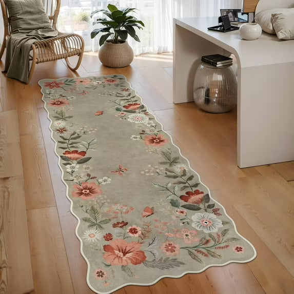 Moynesa Floral Washable Area Rugs, Soft Bedroom Large Rug for Living Room Ultra-Thin Non Slip Dining Room Rug, Stain Resistant Boho Rugs Easy Clean Throw Carpet for Office