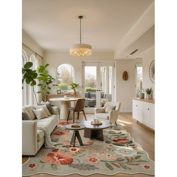 Moynesa Floral Washable Area Rugs, Soft Bedroom Large Rug for Living Room Ultra-Thin Non Slip Dining Room Rug, Stain Resistant Boho Rugs Easy Clean Throw Carpet for Office