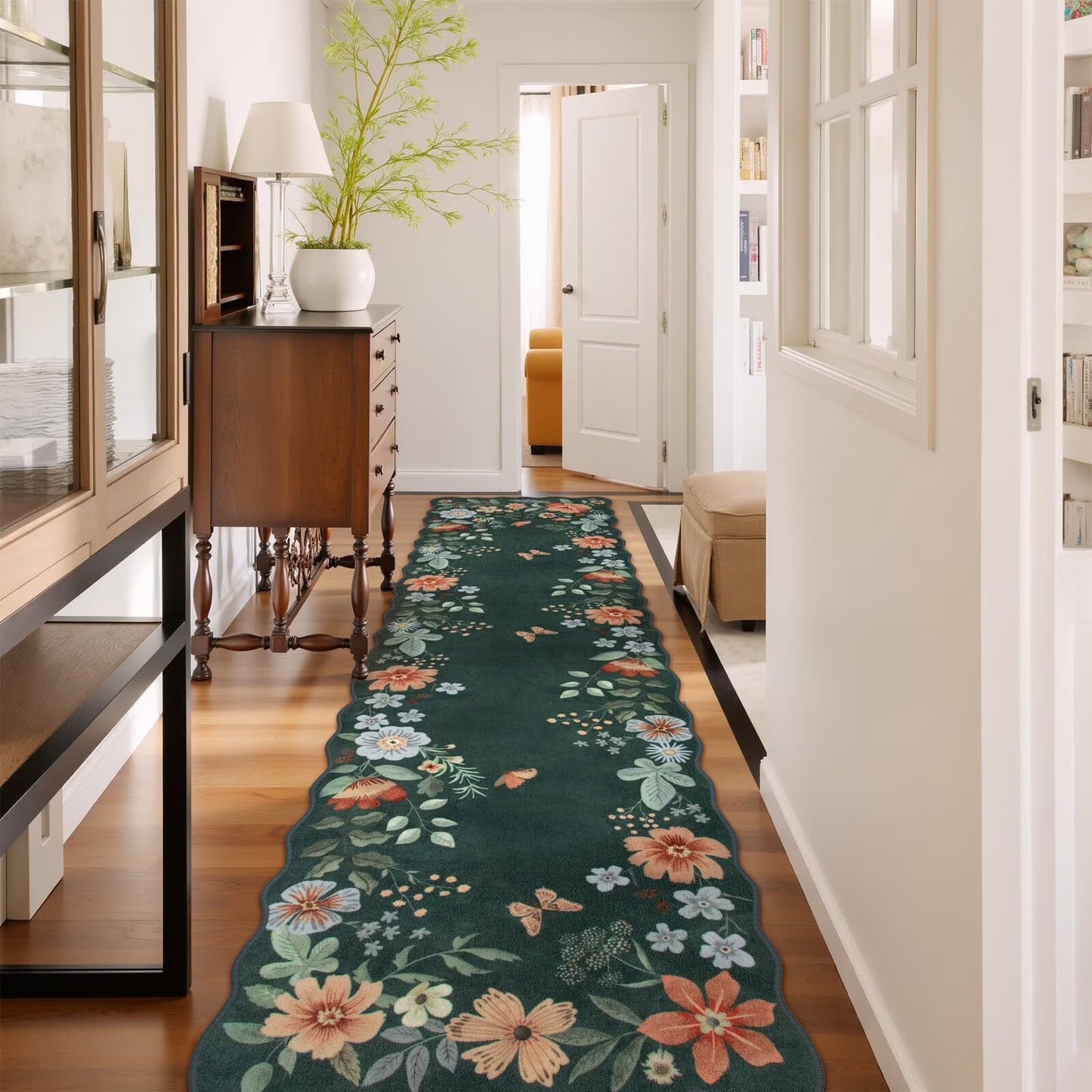 Moynesa Floral Washable Area Rugs, Soft Bedroom Large Rug for Living Room Ultra-Thin Non Slip Dining Room Rug, Stain Resistant Boho Rugs Easy Clean Throw Carpet for Office