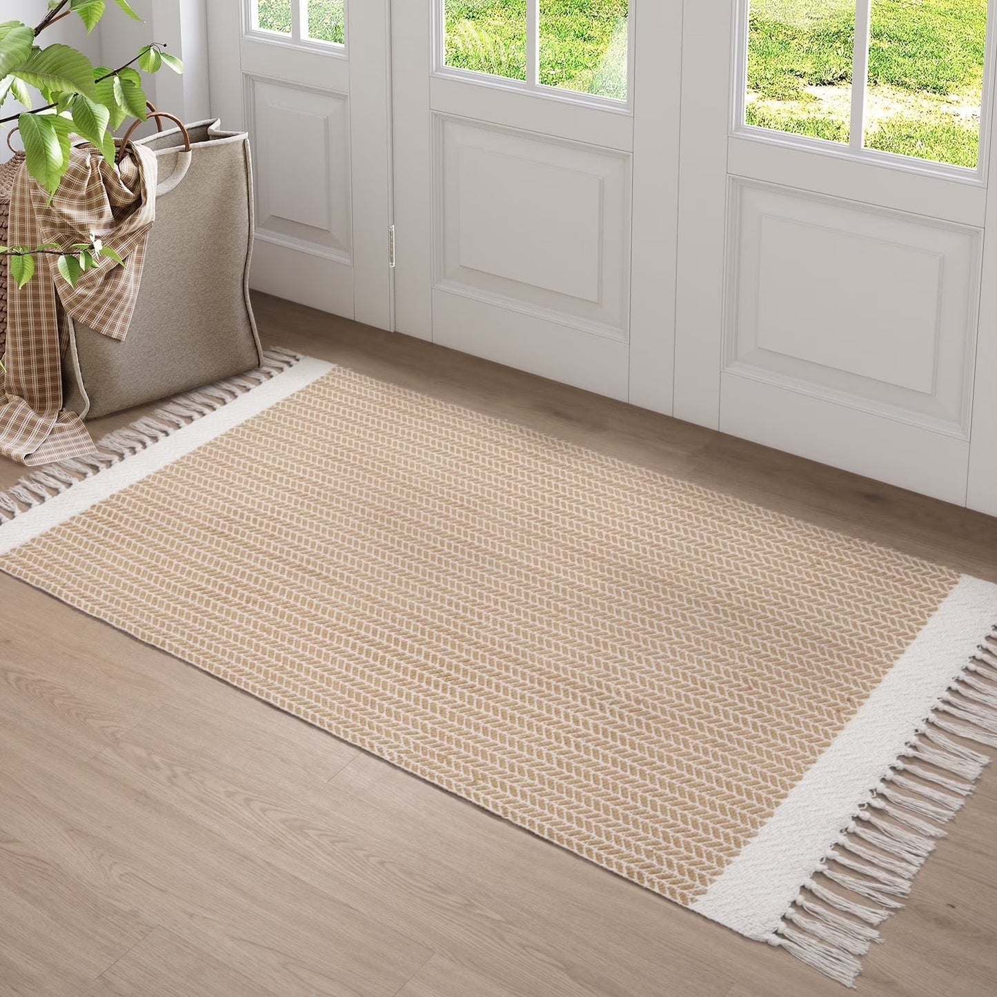 Moynesa Area Rug for Living Room Washable Bedroom Rugs Boho Lightweight Bath Door Mats Woven Entry Rug with Tassels Indoor Non Slip Carpet for Dining Bedroom Camper RV Gifts