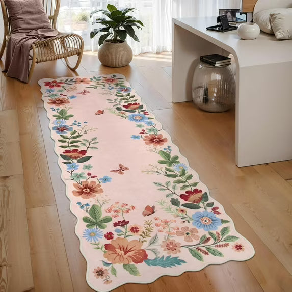 Moynesa Floral Washable Area Rugs, Soft Bedroom Large Rug for Living Room Ultra-Thin Non Slip Dining Room Rug, Stain Resistant Boho Rugs Easy Clean Throw Carpet for Office