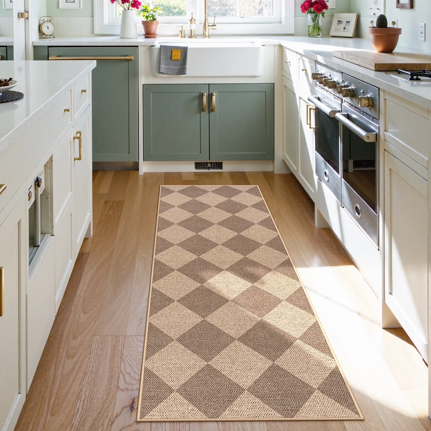 SUNDEREY Modern Geometric Area Rug, Washable Bedroom Rug,Checkerboard Indoor Outdoor Carpet, Farmhouse Checkered Non Slip Carpet for Office Couch Entrance Kitchen