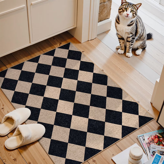 SUNDEREY Modern Geometric Area Rug, Washable Bedroom Rug,Checkerboard Indoor Outdoor Carpet, Farmhouse Checkered Non Slip Carpet for Office Couch Entrance Kitchen