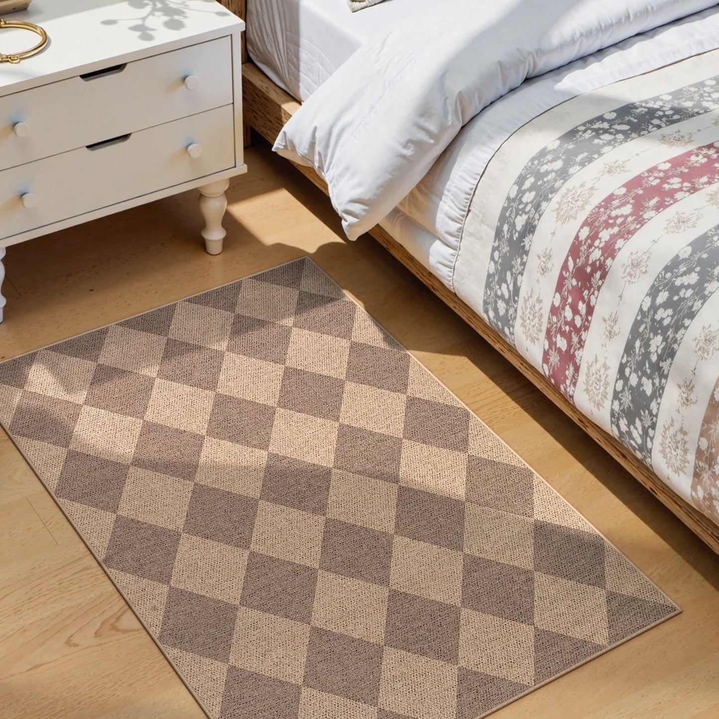 SUNDEREY Modern Geometric Area Rug, Washable Bedroom Rug,Checkerboard Indoor Outdoor Carpet, Farmhouse Checkered Non Slip Carpet for Office Couch Entrance Kitchen