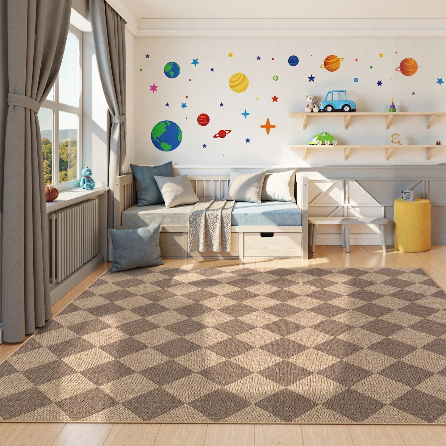 SUNDEREY Modern Geometric Area Rug, Washable Bedroom Rug,Checkerboard Indoor Outdoor Carpet, Farmhouse Checkered Non Slip Carpet for Office Couch Entrance Kitchen