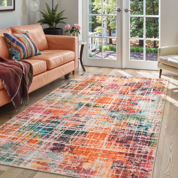 RUG ROBOT Abstract Living Room Rug, Soft Washable Area Rugs for Bedroom Non Slip, Ultra Thin Low Pile Modern Large Carpet for Dining Room Office Kitchen
