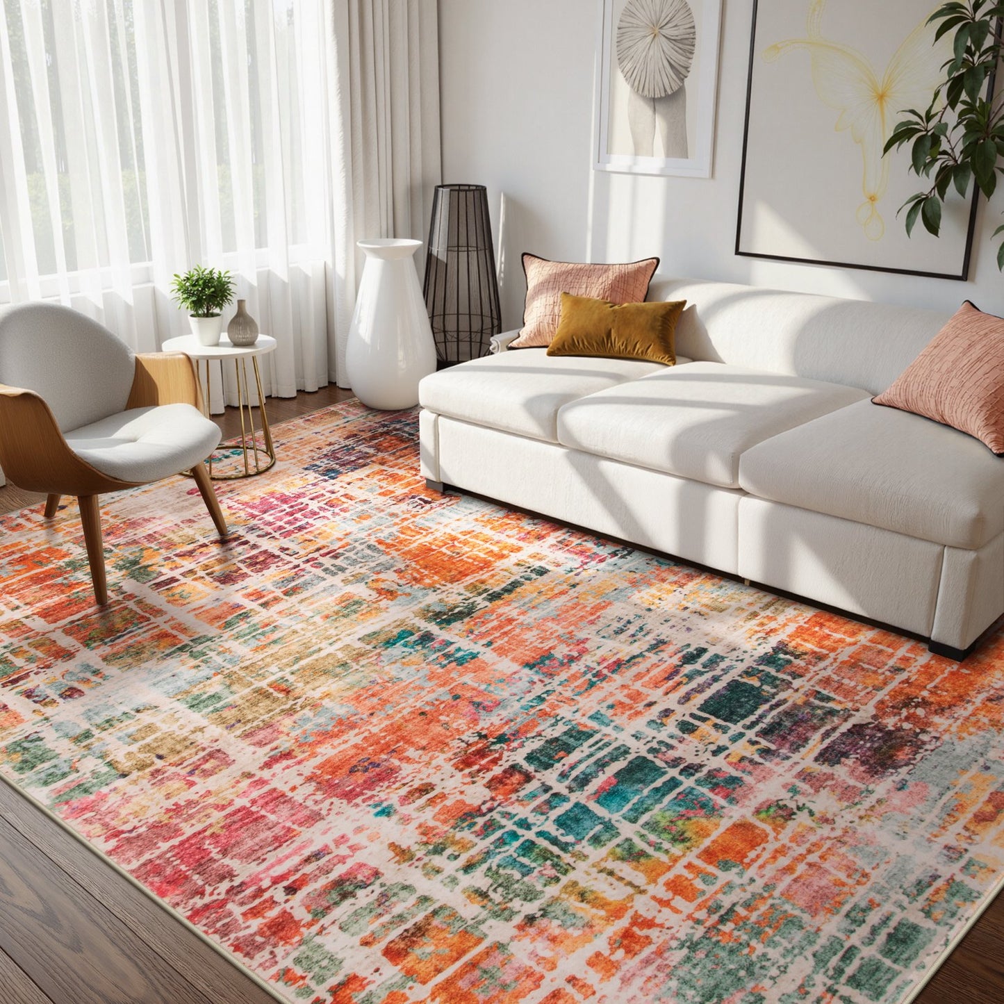 RUG ROBOT Abstract Living Room Rug, Soft Washable Area Rugs for Bedroom Non Slip, Ultra Thin Low Pile Modern Large Carpet for Dining Room Office Kitchen